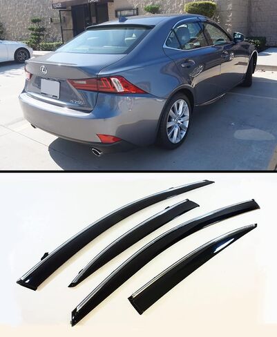 JDM VIP Smoke Tinted Chrome Trim Window Visor Rain Guard W/Clips Compatible with for 2014-2019 Lexus IS250 IS350 IS200t IS300 in Saudi Arabia