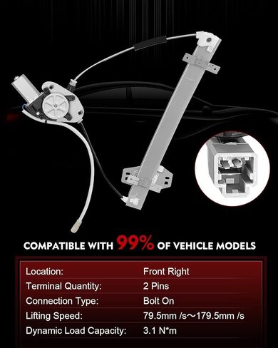 Front Right Power Window Regulator with Motor for:-Honda Civic Dx 2001-2003, Civic Ex Hx Lx 2001-2005, Civic Ex/Lx Special Edition 2005 2 Pins Connector Replace# 72210S5PA03 741-301 72210S5PA02 in Saudi Arabia