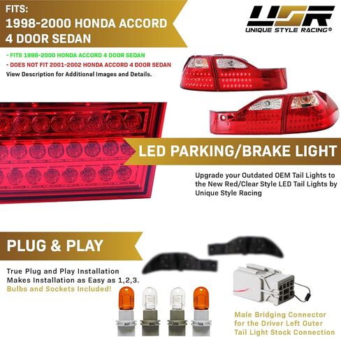 USR DEPO 98-00 Accord Lights-JDM Style Red/Clear LED LED LED LED LED LED LED LED TEW متوافقة مع 1998-2000 Honda Accord 4 DOORS SEDAN in Saudi Arabia