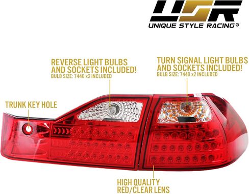 USR DEPO 98-00 Accord Lights-JDM Style Red/Clear LED LED LED LED LED LED LED LED TEW متوافقة مع 1998-2000 Honda Accord 4 DOORS SEDAN in Saudi Arabia
