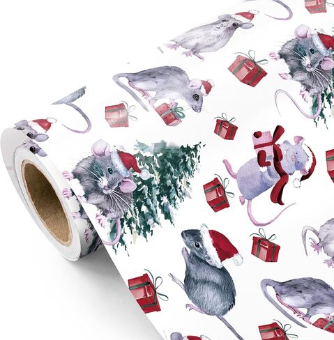 WRAPAHOLIC Kraft Animal Wrapping Paper Roll - Mini Roll - 17 Inch x 16.5 Feet - Vintage Funny Trash Friends Opossum Rat Crow Cat Skunk Mouse Design Perfect for Birthday, Party, Holiday in Kuwait