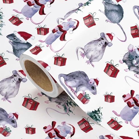 WRAPAHOLIC Kraft Animal Wrapping Paper Roll - Mini Roll - 17 Inch x 16.5 Feet - Vintage Funny Trash Friends Opossum Rat Crow Cat Skunk Mouse Design Perfect for Birthday, Party, Holiday in Kuwait