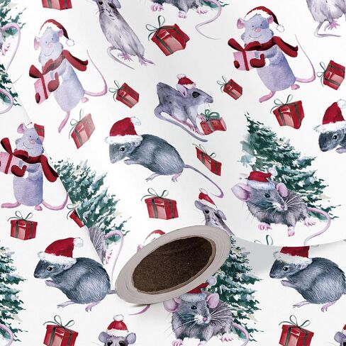 WRAPAHOLIC Kraft Animal Wrapping Paper Roll - Mini Roll - 17 Inch x 16.5 Feet - Vintage Funny Trash Friends Opossum Rat Crow Cat Skunk Mouse Design Perfect for Birthday, Party, Holiday in Kuwait