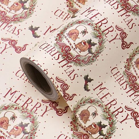 WRAPAHOLIC Kraft Animal Wrapping Paper Roll - Mini Roll - 17 Inch x 16.5 Feet - Vintage Funny Trash Friends Opossum Rat Crow Cat Skunk Mouse Design Perfect for Birthday, Party, Holiday in Kuwait