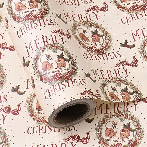 WRAPAHOLIC Kraft Animal Wrapping Paper Roll - Mini Roll - 17 Inch x 16.5 Feet - Vintage Funny Trash Friends Opossum Rat Crow Cat Skunk Mouse Design Perfect for Birthday, Party, Holiday in Kuwait