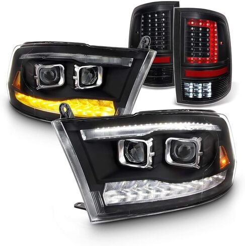 AKKON - Fit 2009-2018 Dodge Ram 1500 2500 3500 Premium DRL/Corner Light Switchback Headlight +LED Tail Light Set in Saudi Arabia