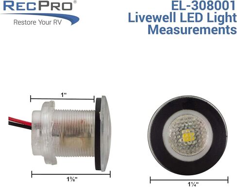 Recpro Round Red 12V LED LiveWell مجاملة الضوء قارب البحرية RV | مقاوم للماء (2 عبوة) in Kuwait