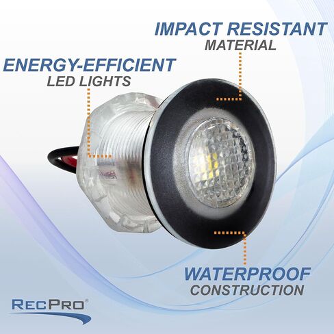 Recpro Round Red 12V LED LiveWell مجاملة الضوء قارب البحرية RV | مقاوم للماء (2 عبوة) in Kuwait