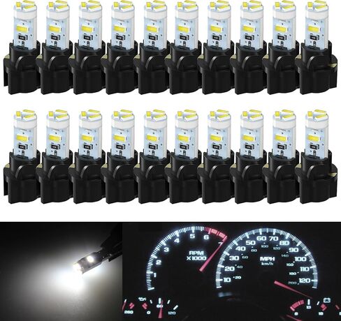 20 Pcs T5 LED Lights for Car Dashboard T5 37 74 LED Bulb with Twist Lock Socket, Super Bright PC74 PC37 Light Replacement for Instrument Cluster Dashboard Panel Gauge Indicator (White) in Saudi Arabia
