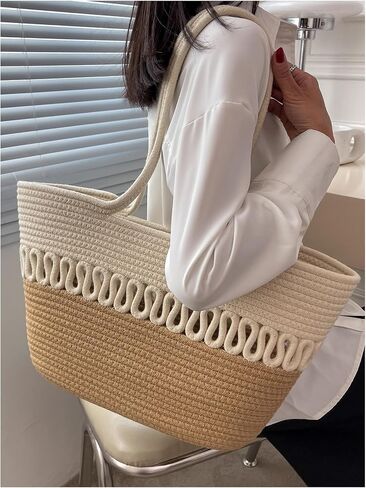 MakeMeChic Women's Straw Tote Bag Colorblock Double Handle Large Capacity Beach Handbags in Saudi Arabia