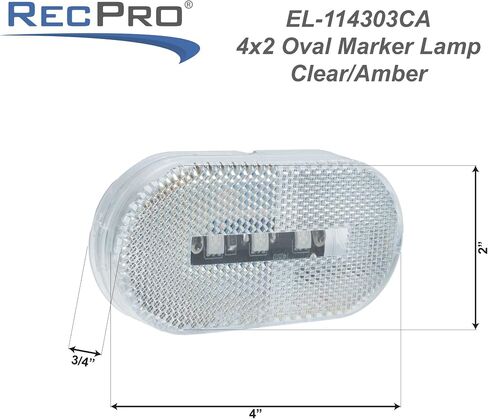 LONG HAUL 4"x2" LED Oblong Marker Light w/Reflex | Surface Mounted | 12v DC | Simple 2-Wire Installation for Trailers, RVs, and Trucks (Clear/Amber, 4 Pack) in Kuwait