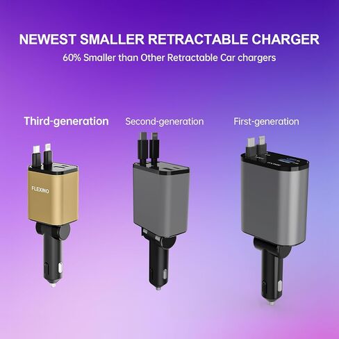 Flexino Retractable Car Charger 4 in 1, Car Charger for iPhone 16, USB C Car Charger, 69W Fast Charging Car Charger, Compact Car Phone Charger, Fit for iPhone 16/15/14/13/12, Samsung, Green in Saudi Arabia