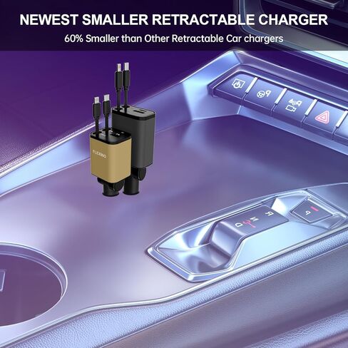Flexino Retractable Car Charger 4 in 1, Car Charger for iPhone 16, USB C Car Charger, 69W Fast Charging Car Charger, Compact Car Phone Charger, Fit for iPhone 16/15/14/13/12, Samsung, Green in Saudi Arabia