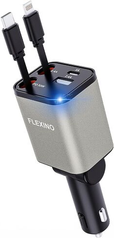 Flexino Retractable Car Charger 4 in 1, Car Charger for iPhone 16, USB C Car Charger, 69W Fast Charging Car Charger, Compact Car Phone Charger, Fit for iPhone 16/15/14/13/12, Samsung, Green in Saudi Arabia
