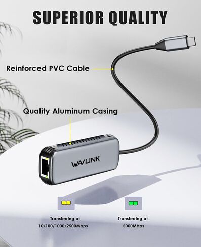 Wavlink 5GBPS USB C إلى Ethernet Adapter ، 5000 ميجابت في الثانية USB-C إلى محول شبكة RJ45 ، وحالة الألومنيوم لنظام التشغيل Windows ، و Mac OS ، و iPad OS والمزيد ، RTL8157 شرائح ، (5 جيجابت في الثانية تحتاج إلى النوع C> 3.2) in Kuwait