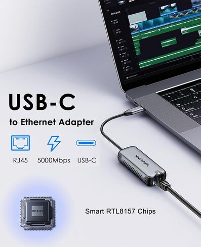 Wavlink 5GBPS USB C إلى Ethernet Adapter ، 5000 ميجابت في الثانية USB-C إلى محول شبكة RJ45 ، وحالة الألومنيوم لنظام التشغيل Windows ، و Mac OS ، و iPad OS والمزيد ، RTL8157 شرائح ، (5 جيجابت في الثانية تحتاج إلى النوع C> 3.2) in Kuwait