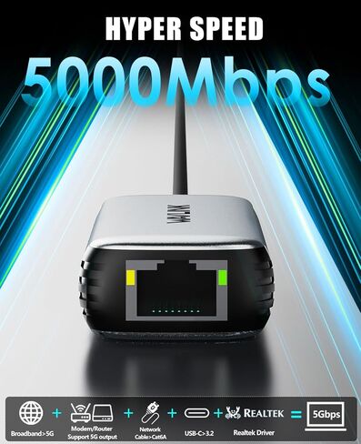 Wavlink 5GBPS USB C إلى Ethernet Adapter ، 5000 ميجابت في الثانية USB-C إلى محول شبكة RJ45 ، وحالة الألومنيوم لنظام التشغيل Windows ، و Mac OS ، و iPad OS والمزيد ، RTL8157 شرائح ، (5 جيجابت في الثانية تحتاج إلى النوع C> 3.2) in Kuwait