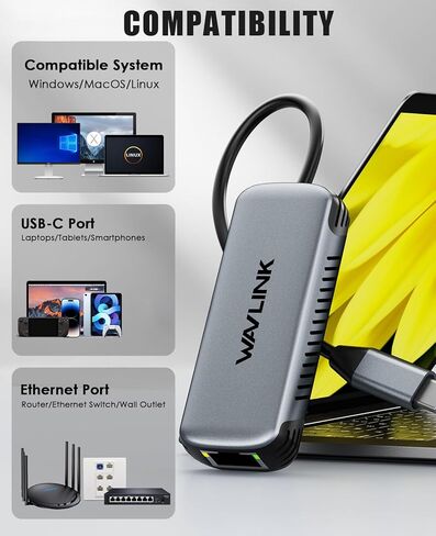 Wavlink 5GBPS USB C إلى Ethernet Adapter ، 5000 ميجابت في الثانية USB-C إلى محول شبكة RJ45 ، وحالة الألومنيوم لنظام التشغيل Windows ، و Mac OS ، و iPad OS والمزيد ، RTL8157 شرائح ، (5 جيجابت في الثانية تحتاج إلى النوع C> 3.2) in Kuwait