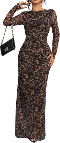 Women's Long Sleeves Maxi Bodycon Dress Tie Dye Ruched Mesh Layer Prom Formal Wedding Elegant Dresses in Saudi Arabia