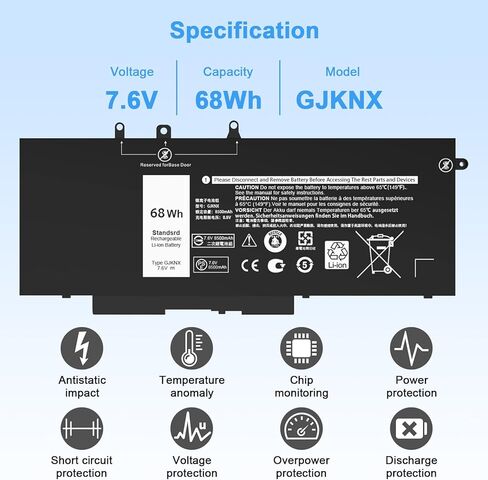 68WH 3HWPP استبدال بطارية الكمبيوتر المحمول ل Dell Latitude 5401 5410 5411 5501 5510 5511 Precision 3541 3551 Inspiron 7706 2-IN-1 17 7500/7506 2-in-1 Black 10x1J n2nll 1Vy7f 451-BCMN 15.2V in Saudi Arabia