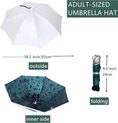 Umbrella Hat for Adult, 36.2" Diameter Fishing Umbrella Hat Folding Adjustable Sun Rain Cap, Oversize Waterproof UV Protection Fishing Headwear for Outdoor Party Beach Hiking (B) in Kuwait