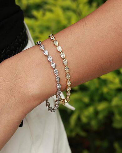 Fancime 925 Sterling Silver Tennis Bracelet Pear Cut Zirconia Classic CZ 5 * 3MM Gemstone Distory Diamond Bracelet Fine Jewelry Gifts for Women Mom Mom Her لها 7 " in Kuwait