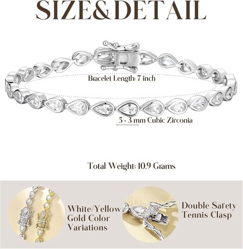 Fancime 925 Sterling Silver Tennis Bracelet Pear Cut Zirconia Classic CZ 5 * 3MM Gemstone Distory Diamond Bracelet Fine Jewelry Gifts for Women Mom Mom Her لها 7 " in Kuwait