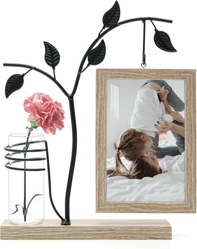 AKAZA 4x6 Picture Frames Family Desk Office Rustic Photo Frame, Water Plants Flowers Floating Double Glass Vase Tabletop Standing Home Decor, Wedding Grandma Mother Mom Gift (Light Brown) in Kuwait
