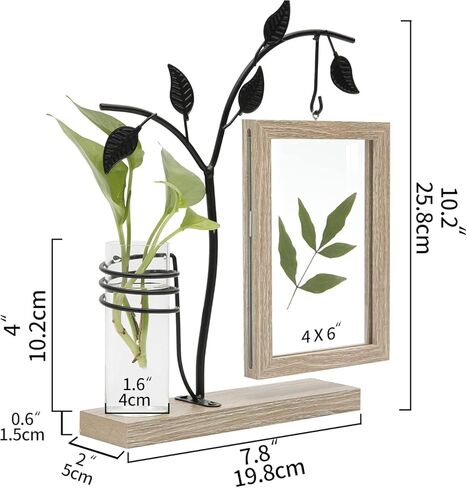 AKAZA 4x6 Picture Frames Family Desk Office Rustic Photo Frame, Water Plants Flowers Floating Double Glass Vase Tabletop Standing Home Decor, Wedding Grandma Mother Mom Gift (Light Brown) in Kuwait