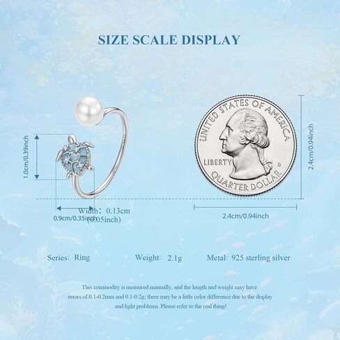 Shysnow Ocean Sea Animal Ring for Women Sterling Silver 925 Turtle Starfish Mermaid Conch Seashell Fish Pearl Ring with Blue Cubic Zirconias Summer Beach Jewelry in Kuwait