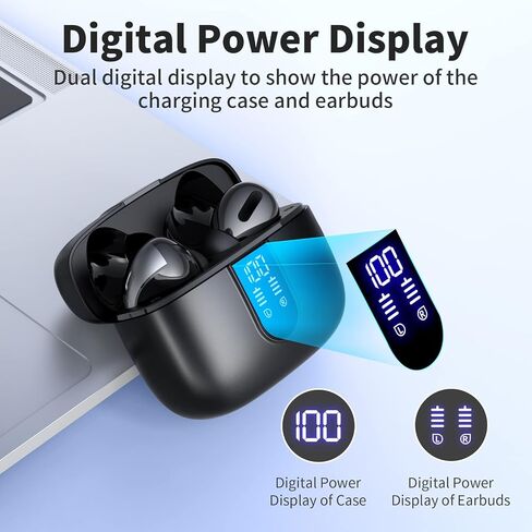 TAGRY Bluetooth Headphones True Wireless Earbuds 60H Playback LED Power Display Earphones with Wireless Charging Case IPX5 Waterproof in-Ear Ear buds with Mic for TV Smart Phone Laptop Computer Sports in Kuwait