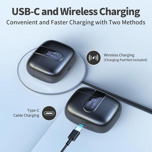 TAGRY Bluetooth Headphones True Wireless Earbuds 60H Playback LED Power Display Earphones with Wireless Charging Case IPX5 Waterproof in-Ear Ear buds with Mic for TV Smart Phone Laptop Computer Sports in Kuwait