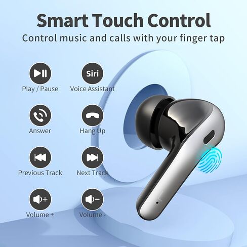 TAGRY Bluetooth Headphones True Wireless Earbuds 60H Playback LED Power Display Earphones with Wireless Charging Case IPX5 Waterproof in-Ear Ear buds with Mic for TV Smart Phone Laptop Computer Sports in Kuwait