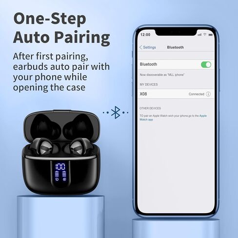 TAGRY Bluetooth Headphones True Wireless Earbuds 60H Playback LED Power Display Earphones with Wireless Charging Case IPX5 Waterproof in-Ear Ear buds with Mic for TV Smart Phone Laptop Computer Sports in Kuwait