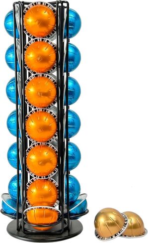 Vertuo Pod Holder Organizer for Nespresso, Holds 28 Pods, Lazy Susan Platform- Pinano Black, Ideal for Small Kitchens, Coffee Bars,Office break rooms- ONLY for Any VertuoLine Setup in Saudi Arabia