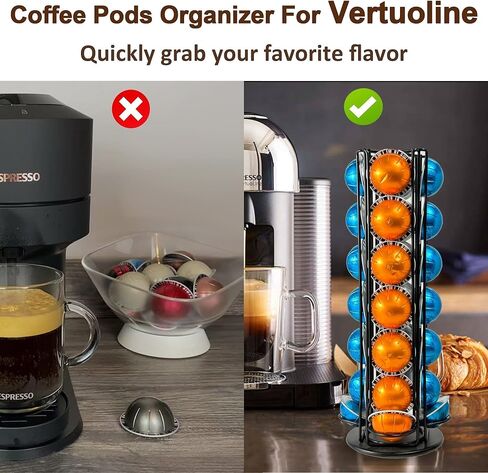 Vertuo Pod Holder Organizer for Nespresso, Holds 28 Pods, Lazy Susan Platform- Pinano Black, Ideal for Small Kitchens, Coffee Bars,Office break rooms- ONLY for Any VertuoLine Setup in Saudi Arabia