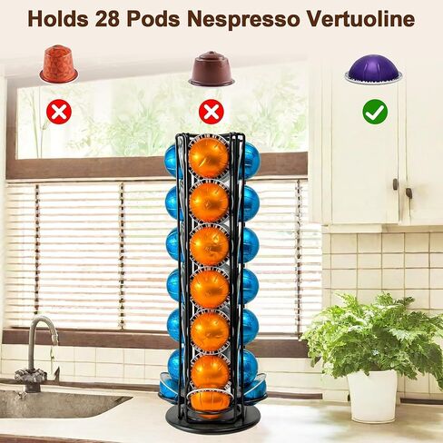 Vertuo Pod Holder Organizer for Nespresso, Holds 28 Pods, Lazy Susan Platform- Pinano Black, Ideal for Small Kitchens, Coffee Bars,Office break rooms- ONLY for Any VertuoLine Setup in Saudi Arabia