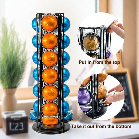 Vertuo Pod Holder Organizer for Nespresso, Holds 28 Pods, Lazy Susan Platform- Pinano Black, Ideal for Small Kitchens, Coffee Bars,Office break rooms- ONLY for Any VertuoLine Setup in Saudi Arabia