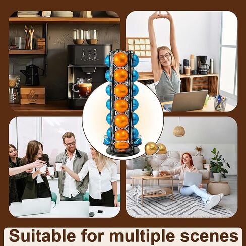Vertuo Pod Holder Organizer for Nespresso, Holds 28 Pods, Lazy Susan Platform- Pinano Black, Ideal for Small Kitchens, Coffee Bars,Office break rooms- ONLY for Any VertuoLine Setup in Saudi Arabia