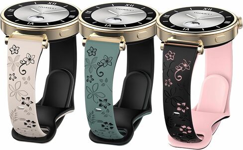 Two-Tone Floral Engraved Watch Bands Compatible with Gar-min Venu 3S,Vivoactive 4S,Vivomove 3S,Venu 2S Women Girls,18mm Slim Flower Thin Breathable Sport Silicone Strap for Forerunner 255S/265S in Saudi Arabia