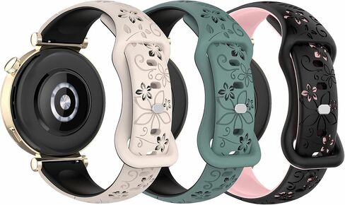 Two-Tone Floral Engraved Watch Bands Compatible with Gar-min Venu 3S,Vivoactive 4S,Vivomove 3S,Venu 2S Women Girls,18mm Slim Flower Thin Breathable Sport Silicone Strap for Forerunner 255S/265S in Saudi Arabia