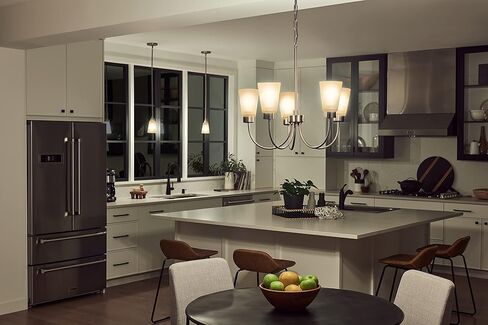 ثريا Kichler Erma 3-Light مع الزجاج المحفور الساتان ، ومثبتة إضاءة السقف التقليدية المحدثة لغرفة المعيشة ، أو غرفة الطعام ، أو غرفة النوم ، أو البهو باللون الأسود ، (18 × 18.5 ") in Kuwait