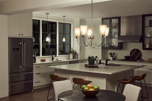 ثريا Kichler Erma 3-Light مع الزجاج المحفور الساتان ، ومثبتة إضاءة السقف التقليدية المحدثة لغرفة المعيشة ، أو غرفة الطعام ، أو غرفة النوم ، أو البهو باللون الأسود ، (18 × 18.5 ") in Kuwait