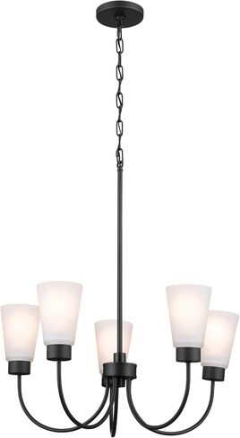 Kichler Erma 3-Light Chandelier with Satin Etched Glass, Updated Traditional Ceiling Light Fixture for Living Room, Dining Room, Bedroom, or Foyer in Black, (18" x 18.5") in Kuwait