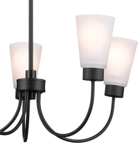 Kichler Erma 3-Light Chandelier with Satin Etched Glass, Updated Traditional Ceiling Light Fixture for Living Room, Dining Room, Bedroom, or Foyer in Black, (18" x 18.5") in Kuwait