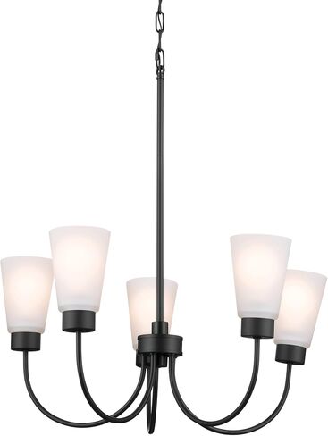 Kichler Erma 3-Light Chandelier with Satin Etched Glass, Updated Traditional Ceiling Light Fixture for Living Room, Dining Room, Bedroom, or Foyer in Black, (18" x 18.5") in Kuwait