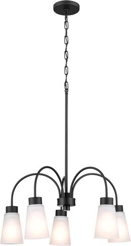Kichler Erma 3-Light Chandelier with Satin Etched Glass, Updated Traditional Ceiling Light Fixture for Living Room, Dining Room, Bedroom, or Foyer in Black, (18" x 18.5") in Kuwait