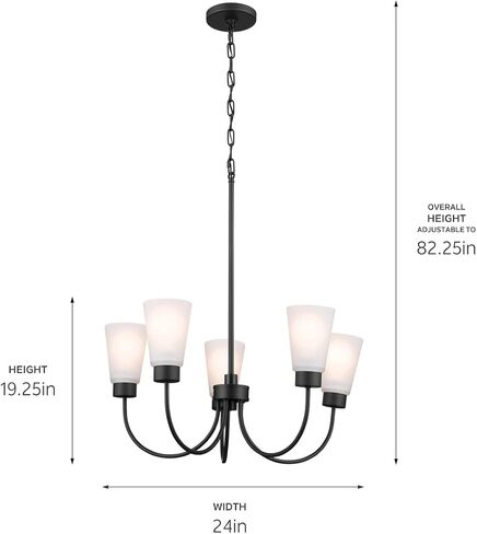 Kichler Erma 3-Light Chandelier with Satin Etched Glass, Updated Traditional Ceiling Light Fixture for Living Room, Dining Room, Bedroom, or Foyer in Black, (18" x 18.5") in Kuwait