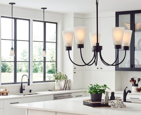 Kichler Erma 3-Light Chandelier with Satin Etched Glass, Updated Traditional Ceiling Light Fixture for Living Room, Dining Room, Bedroom, or Foyer in Black, (18" x 18.5") in Kuwait