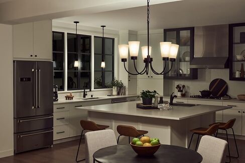 Kichler Erma 3-Light Chandelier with Satin Etched Glass, Updated Traditional Ceiling Light Fixture for Living Room, Dining Room, Bedroom, or Foyer in Black, (18" x 18.5") in Kuwait